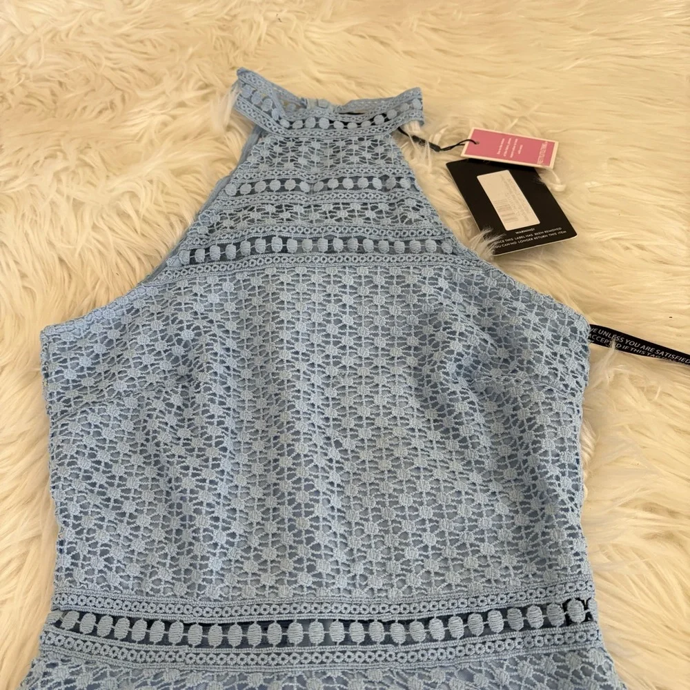 NWT Pretty Little Thing Raine Dusty Blue Ruffle Mini Dress - Picture 2 of 10